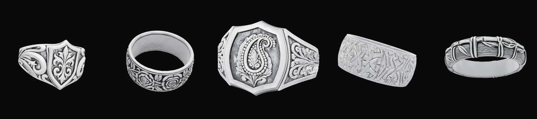 Metalwork Rings のコレクション — 印台リングと彫模様バンド全5型